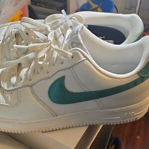 Nike  F1 White Low-Top Sneakers with Teal Swoosh